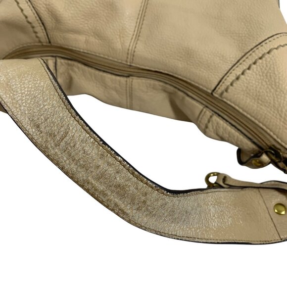 FOSSIL 75082 Beige Leather Hobo Slouchy Bag Tote Shopper Brass Hardware VTG - Picture 11 of 11